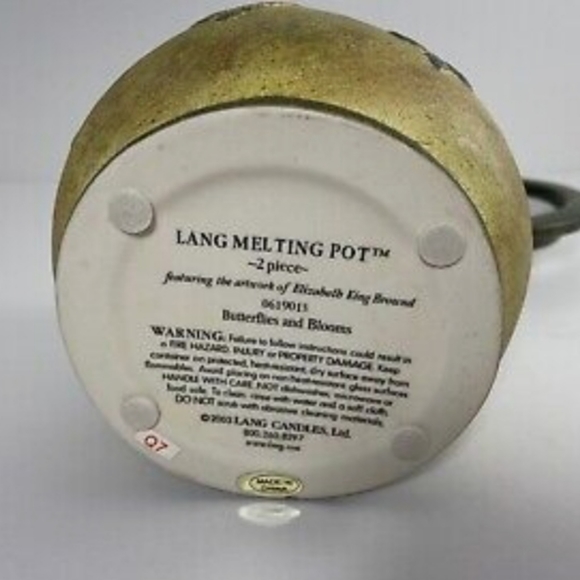 Lange melting pot, art Elizabeth King, Butterflies and Blooms, wax warmer, 5" - Picture 5 of 6
